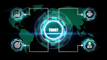 Obraz premium Global Network Trust with Business Icons and World Map