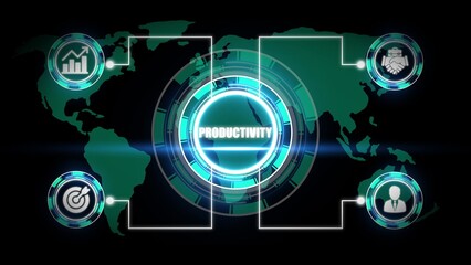 Global productivity concept with digital icons and world map