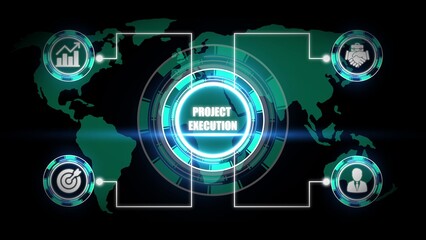 Global project execution concept with icons and world map 1
