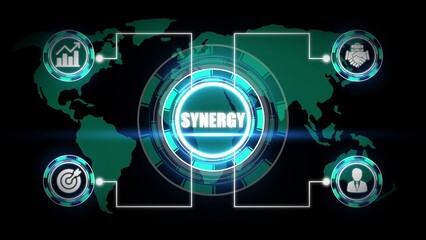 Obraz premium Global synergy with business icons and world map technology 1