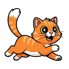 Playful Pounce: A cheerful, cartoon orange kitten leaps with boundless energy, its tail held high as it exudes an infectious aura of glee and vitality. 