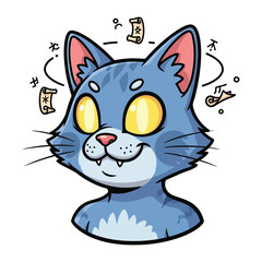 Magical Cat: A whimsical illustration of a charming, blue-furred cat with vibrant eyes, exuding a sense of magic and wonder.