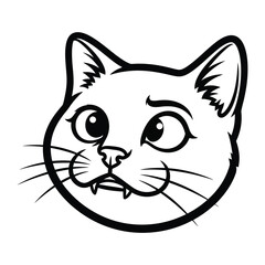 Contemplative feline portrait: A minimalist yet captivating line art of a cat's face, showcasing its thoughtful expression and endearing features in black and white.