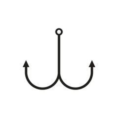 Simple minimalist line art illustration of a black fishing hook on a white background ready to catch fish