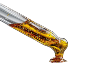 Amber liquid drips from glass dropper (1)