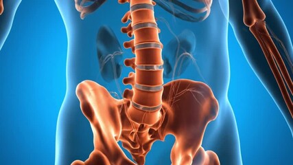A detailed 3d medical illustration of the human lumbar spine and pelvic girdle showing skeletal anatomy for healthcare diagnosis and orthopedic study of the lower back - Powered by Adobe