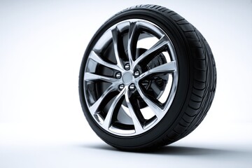 Fototapeta premium Chrome car wheel and tire, studio shot