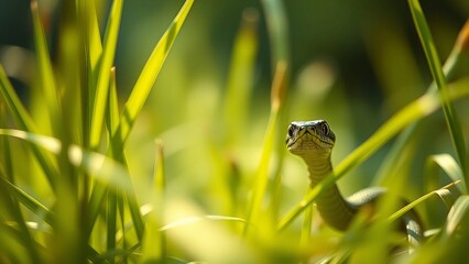 Snake hiding in tall grass