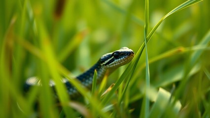 Snake hiding in tall grass