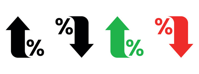 Set of percent icon with arrows. Market analysis, investment, or interest rate. Vector illustration design.