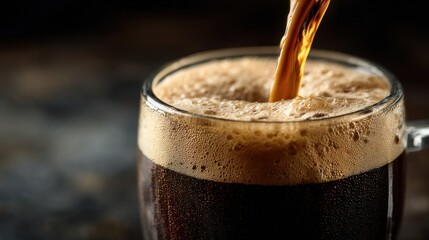 Dark beer pouring into glass mug