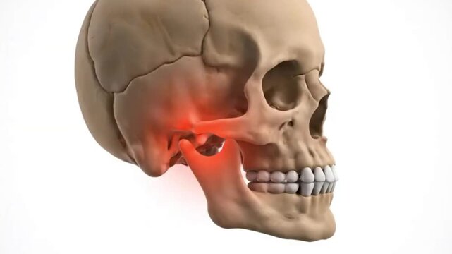 Anatomical 3d rendering of a human skull with temporomandibular joint disorder a painful condition showing inflammation of the jaw also known as tmj