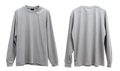 Gray long-sleeve crew neck t-shirt, front and back views