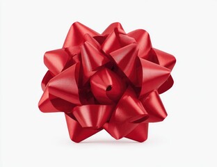 Red satin gift bow on white background