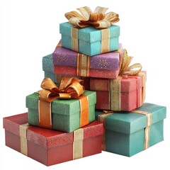 Obraz premium A stack of colorful gift boxes, adorned with ribbons and bows, 