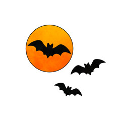 Halloween full moon with flying bats illustration clip studio paint hand-drawn illustration
