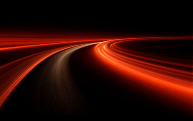 Dynamic red light trails creating a curved motion on a dark background