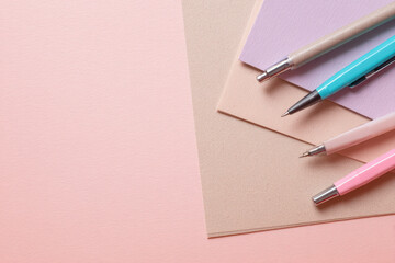 Pastel pen paper stationery flat lay office writing creative minimal workspace soft color create calm and organized workspace with pastel pens and paper perfect for creative writing or office