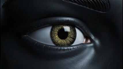 Futuristic digital eye reflecting binary code signifies advanced technology, AI, and data processing in a cybernetic vision - Powered by Adobe