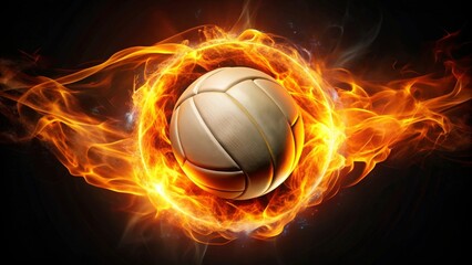 Fototapeta premium Fiery Volleyball Enveloped in a Ring of Blazing Inferno, a Dramatic Sports Image Perfect for Energetic Designs