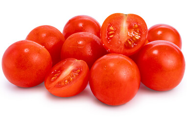 Sweet Japanese Bijin and Amela tomatoes on white background, Fresh red Tomato isolate on white with clipping path.