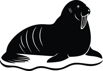A silhouette vector illustration of a wild sea lion animal on the beach