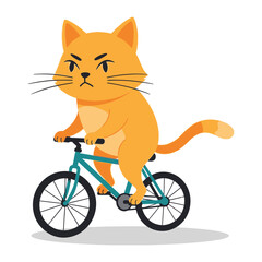 Whimsical Cat on Bicycle: A charming illustration of a cat expertly riding a bicycle, its expression one of focused determination, perfect for adding a playful touch to any project.
