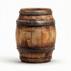Obraz premium Wooden barrel, weathered and aged, with dark metal bands