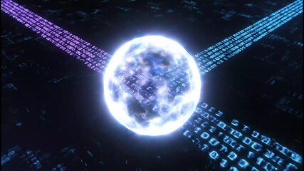 Dynamic digital data streams flow through a futuristic dark cyberspace grid with glowing binary code elements - Powered by Adobe