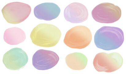 Set of oval shapes painted with different gradient brush strokes.　異なるグラデーションの筆で描いた楕円シェイプセット　装飾