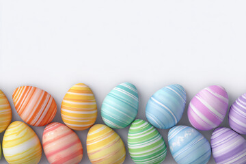 Fototapeta premium Colorful striped Easter eggs border white background