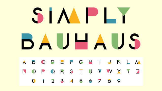 Colorful Bauhaus Style Uppercase Alphabet Font with Geometric Shapes and Modern Typography Design