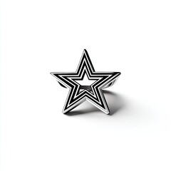 Obraz premium Silver ring featuring a layered, black-lined star design; simple, modern aesthetic; cast shadow visible