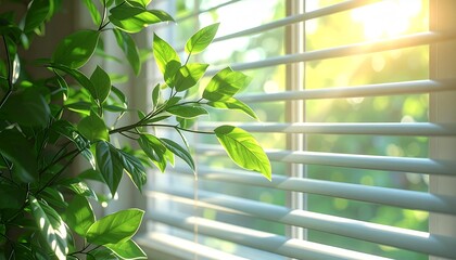 Sunlit Leaves An open concept office animation, featuring lush greenery and soft light, creating a calm workspace ambiance