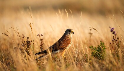 Raptor in golden field