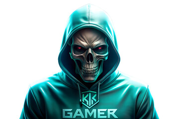 The Skull Gamer Hoodie Emblem, A Dark and Intense Emblem for Gaming Enthusiasts, Featuring Glowing Red Eyes and a Sinister Design