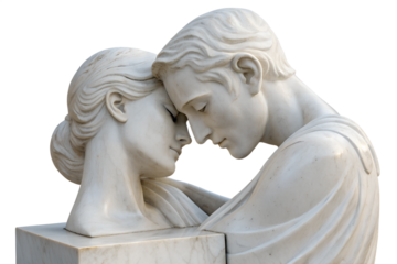 Close-up marble sculpture of a loving couple embracing, symbolizing unity, affection, and deep connection between two souls