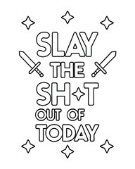 Bold text with swords and stars illustration line art