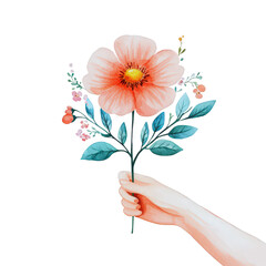 Colorful blooming flower in a hand soft vintage water