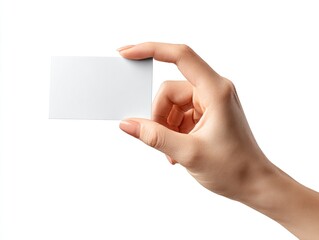 Obraz premium Woman's hand holds a blank white business card