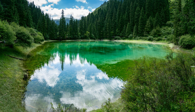 Clear green lake in the mountains
