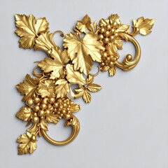 Naklejka premium 3D render of elegant golden baroque floral and grapevine ornaments, luxury vintage decorative flourishes, isolated on white background