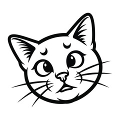 Cute Cat illustration: A stylized, adorable cat face with expressive eyes, whiskers, and charming features, perfect for conveying warmth and friendliness.