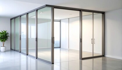 Modern office space animation featuring a contemporary open concept design, showcasing glass walls and an open layout for collaborative workspaces and efficient office layout