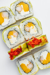 Sushi roll close up on a white background isolated