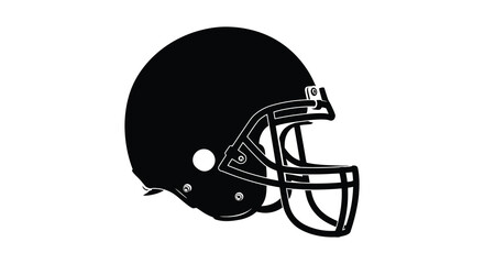 A simple black silhouette illustration of an american football helmet