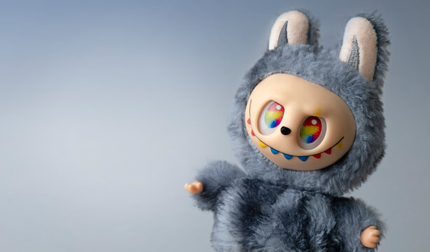labubu toy closeup,pop mart toy,single object,empty copy space