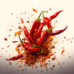 Red chili peppers shot from above on rustic wooden table