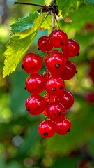 Close-up of red currants on a branch