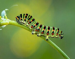 Close-up of a vibrant caterpillar on a stem